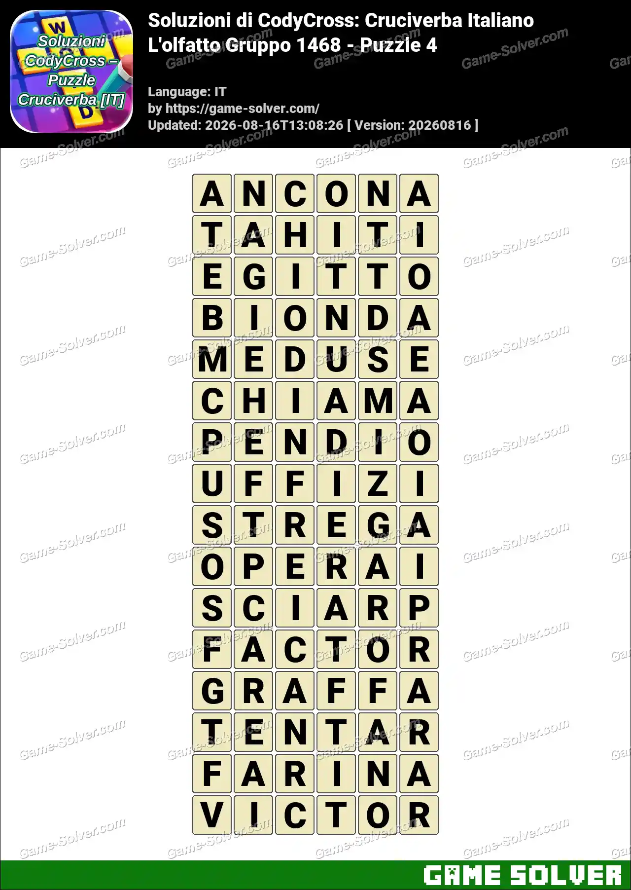Soluzioni di CodyCross: Cruciverba Italiano L’olfatto Gruppo 1468 – Puzzle 4